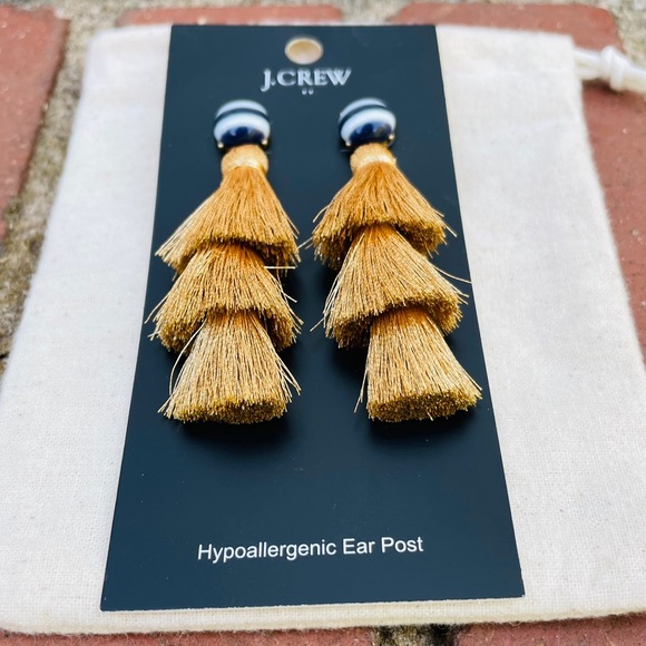 J. Crew Gold Striped Tassel Earrings NWT - Picture 3 of 6